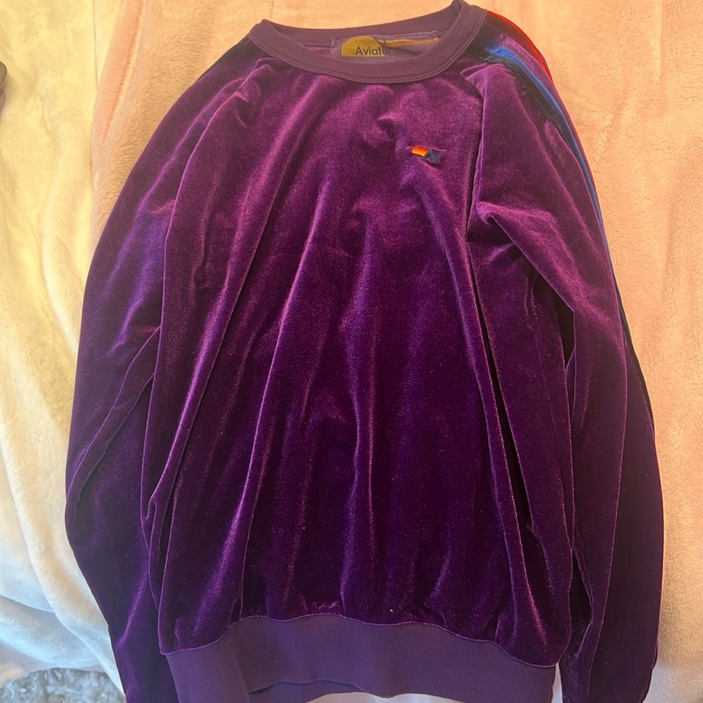 Aviator nation purple velvet crew neck sweatshirt
